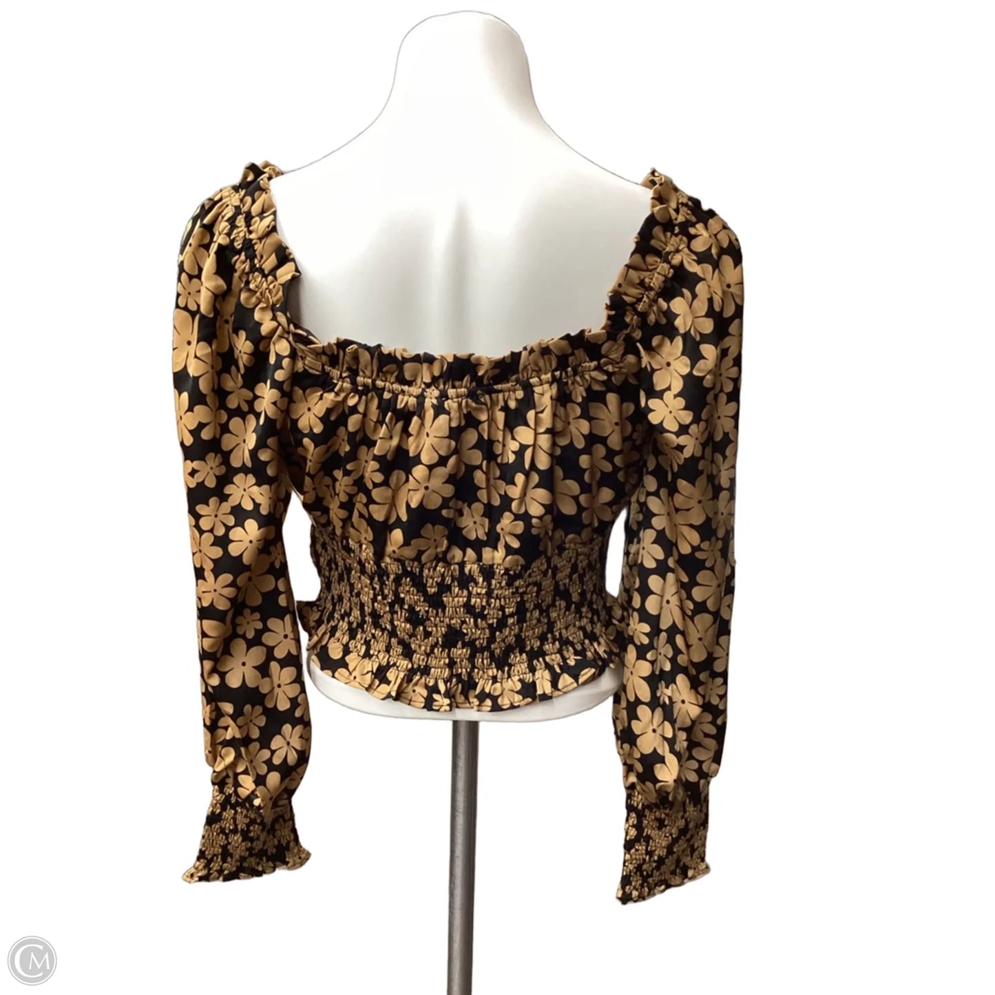 Blouse Long Sleeve By Lush In Black & Brown, Size: S