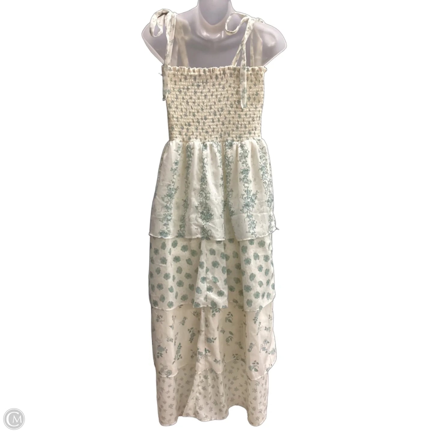 Dress Party Midi By Clothes Mentor In Green & White, Size: L