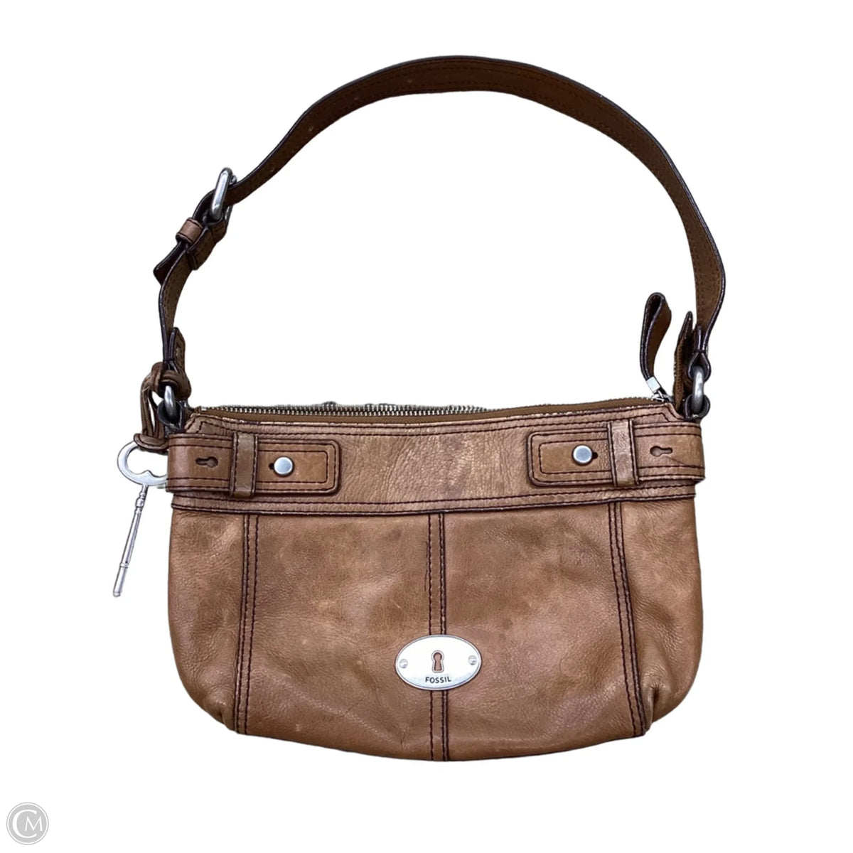 Handbag Leather By Fossil, Size: Medium