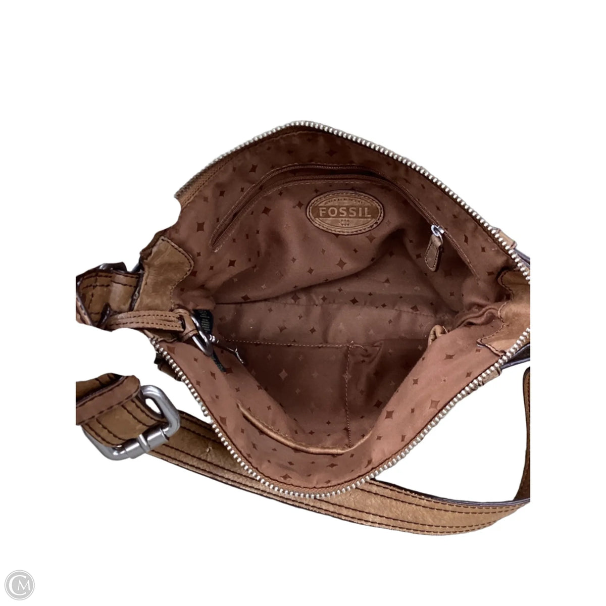 Handbag Leather By Fossil, Size: Medium