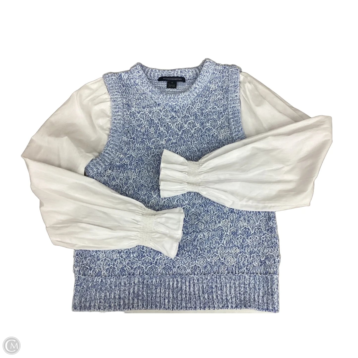 Top Long Sleeve By French Connection In Blue & White, Size: L