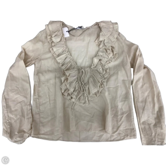 Blouse Long Sleeve By Zara In Beige, Size: S