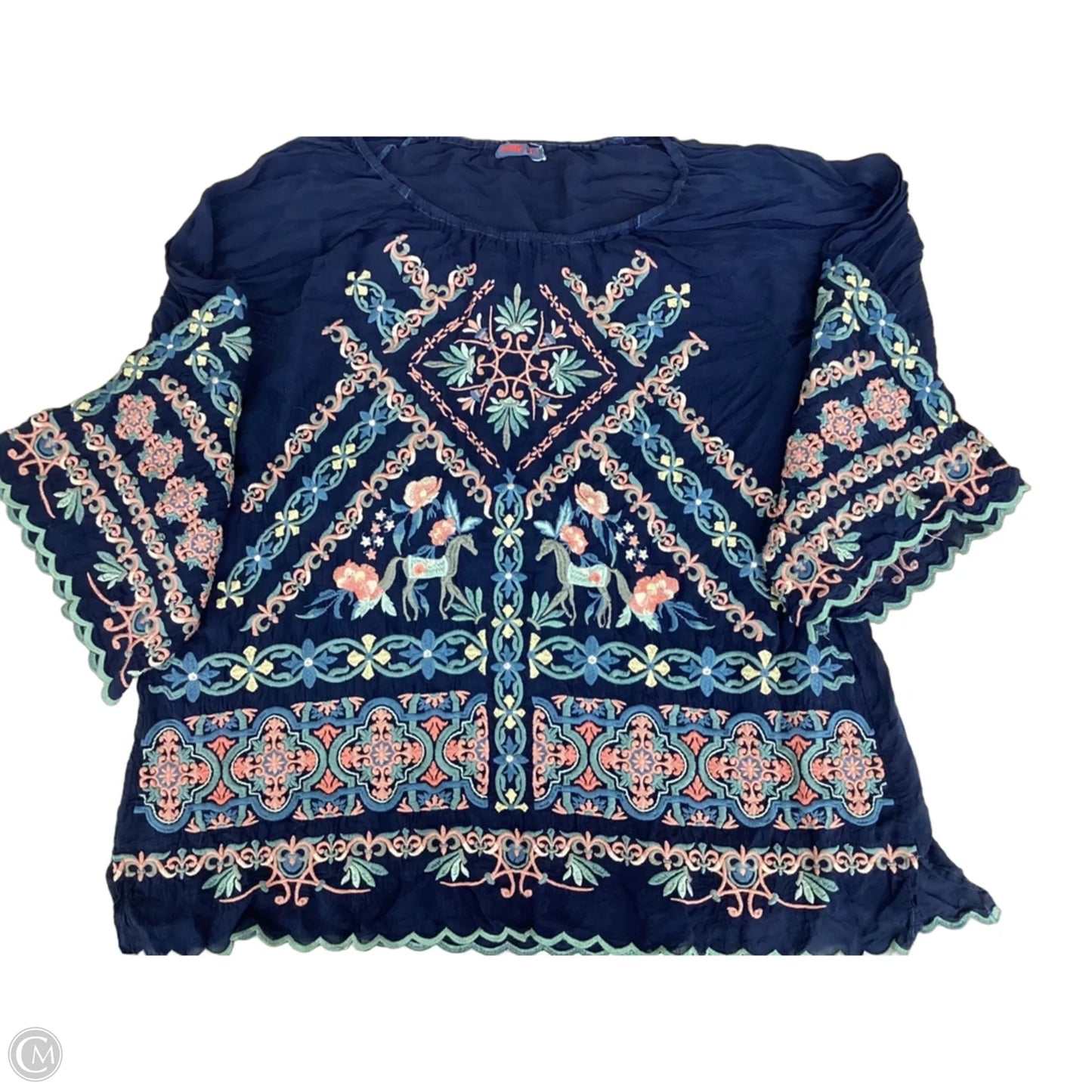 Top Long Sleeve By Johnny Was In Navy, Size: 2x