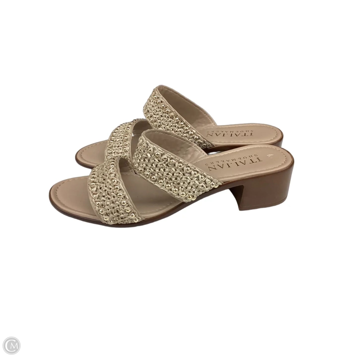 Sandals Heels Block By Italian Shoemakers In Beige, Size: 9