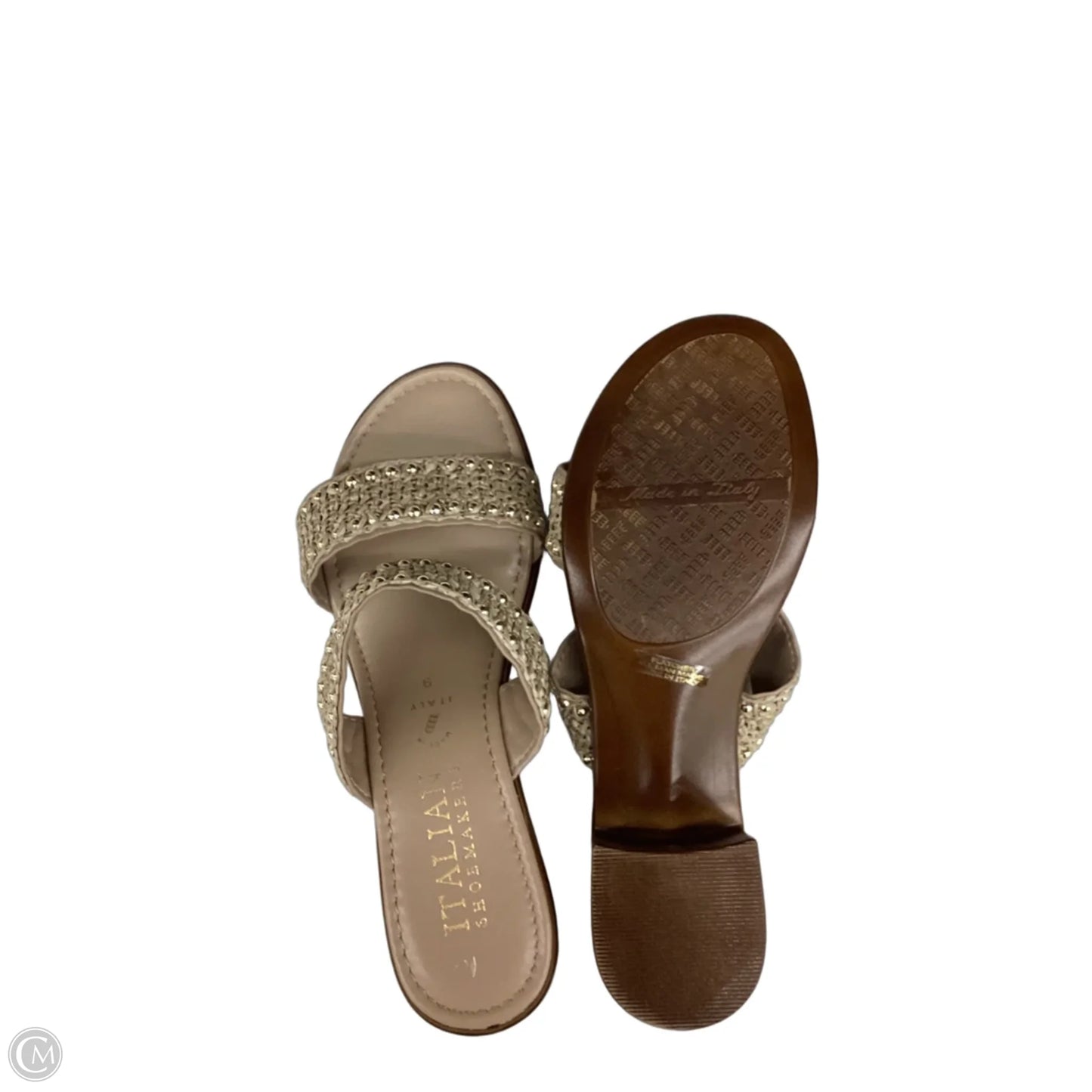 Sandals Heels Block By Italian Shoemakers In Beige, Size: 9