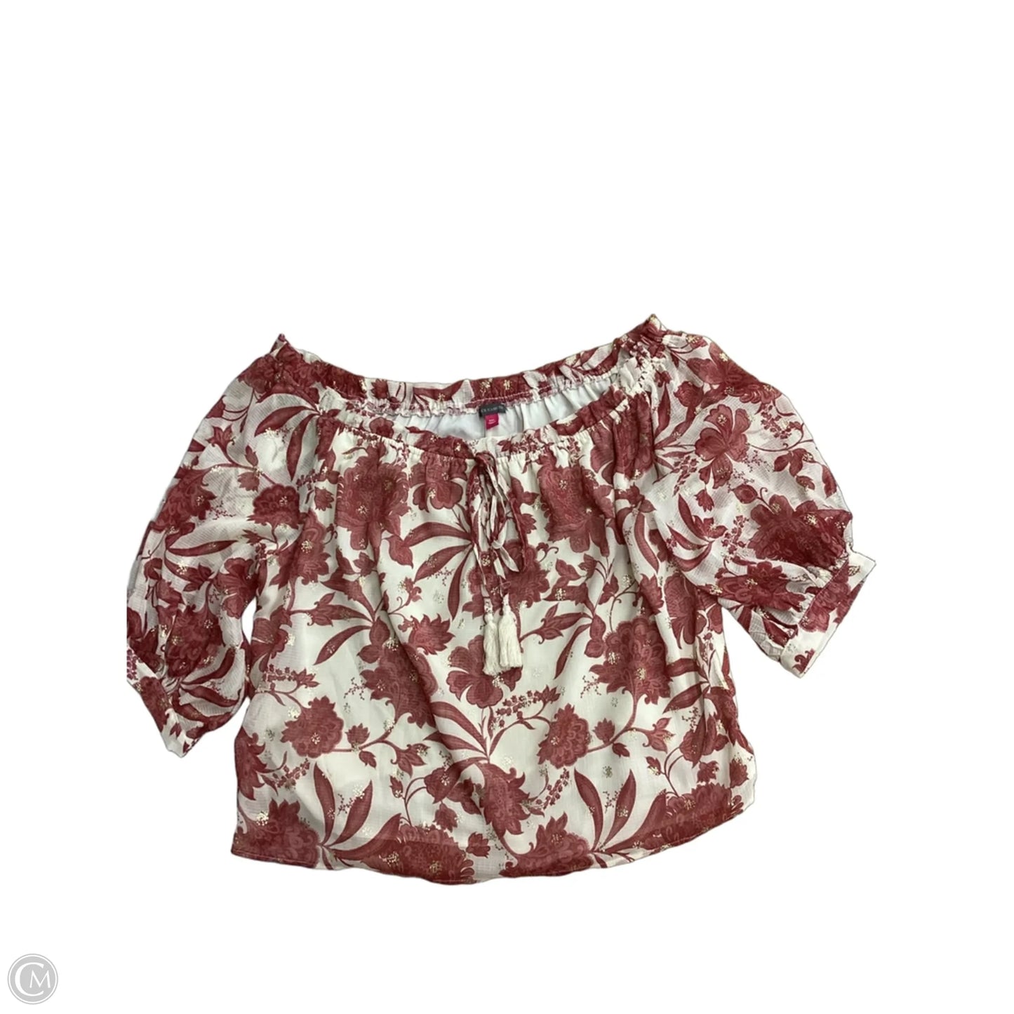 Blouse 3/4 Sleeve By Vince Camuto In Cream & Red, Size: Xxl