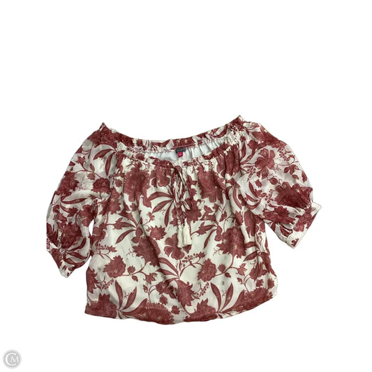 Blouse 3/4 Sleeve By Vince Camuto In Cream & Red, Size: Xxl