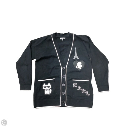 Sweater Cardigan Designer By Karl Lagerfeld In Black & White, Size: S