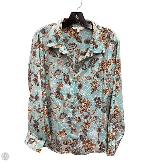 Blouse Long Sleeve By Liverpool In Blue & Brown, Size: L