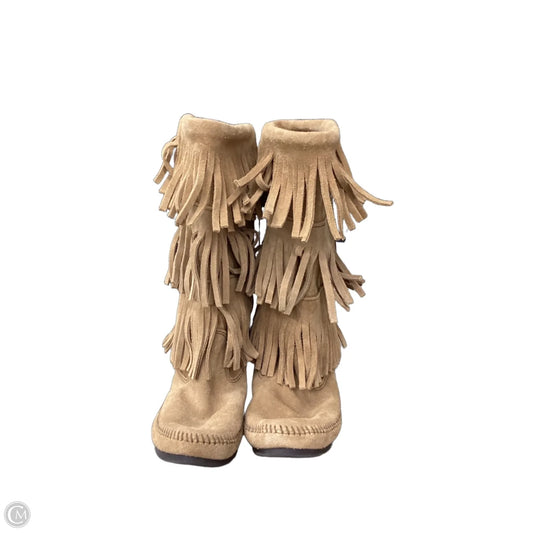 Boots Mid-calf Flats By Minnetonka In Tan, Size: 9