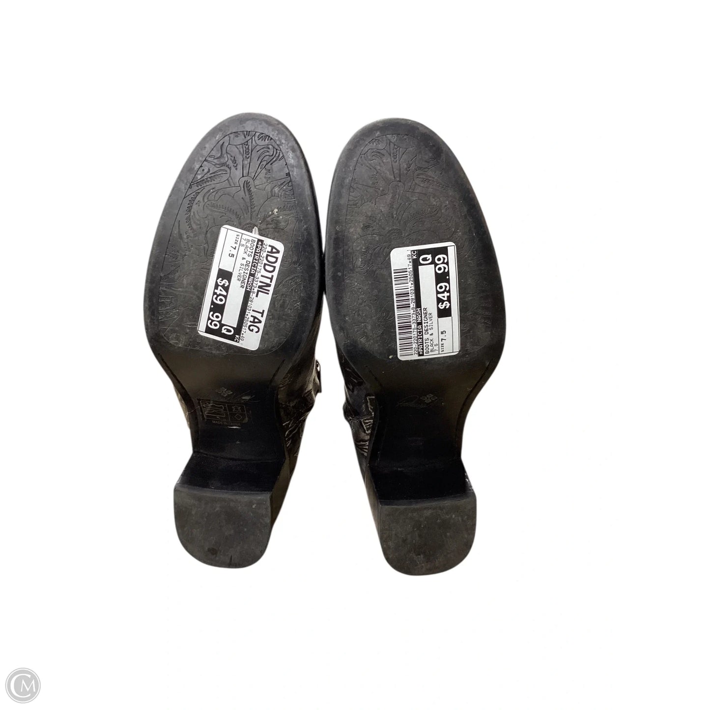 Boots Designer By Patricia Nash In Black & Silver, Size: 7.5