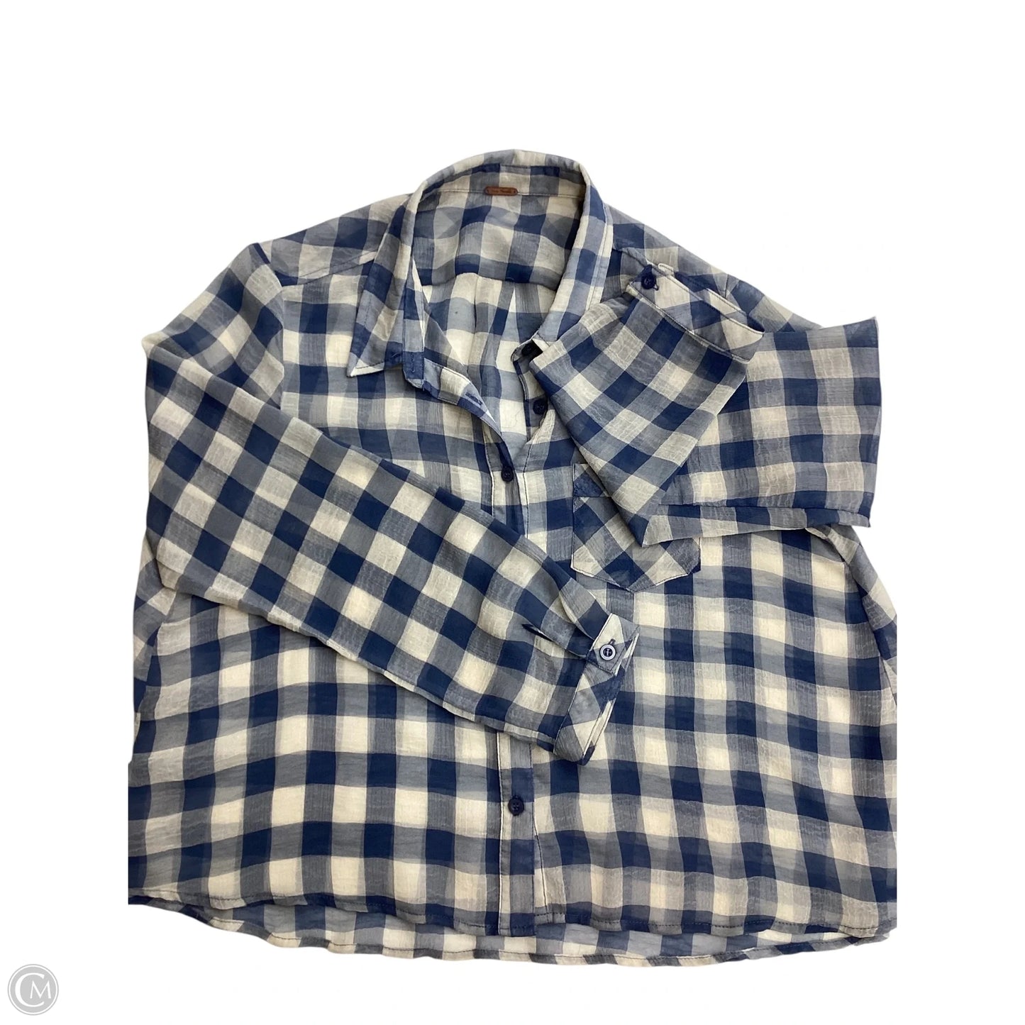 Blouse Long Sleeve By Free People In Blue & White, Size: S