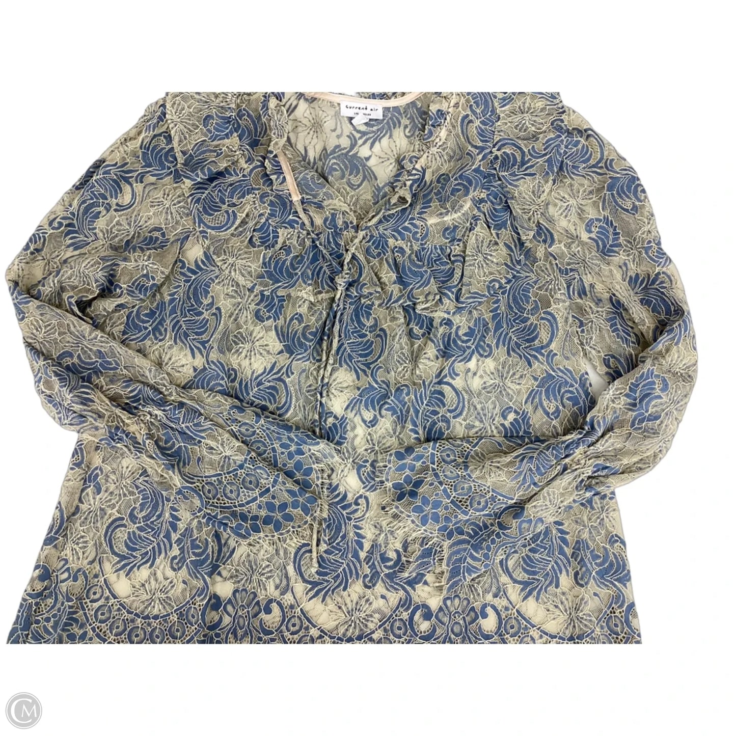 Blouse Long Sleeve By Current Air In Blue & Grey, Size: L