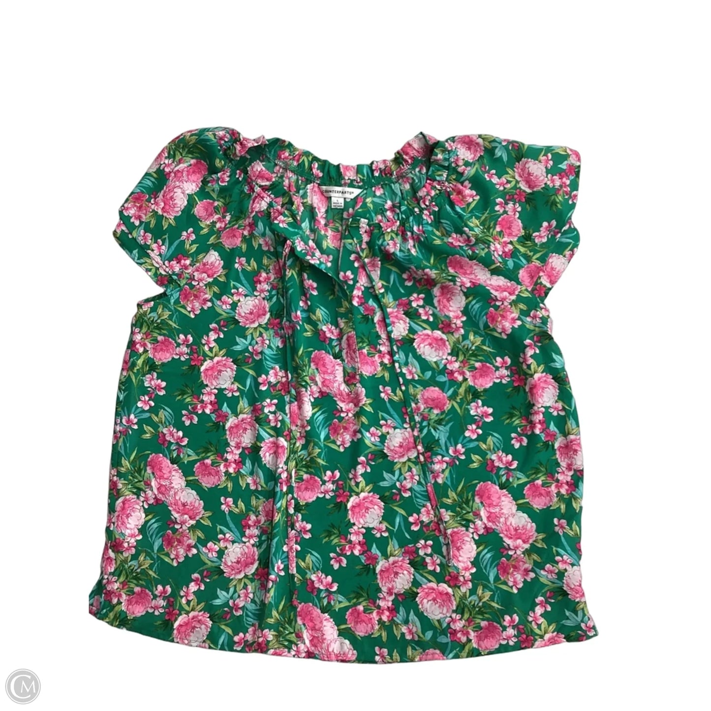 Blouse Short Sleeve By Counterparts In Green & Pink, Size: L