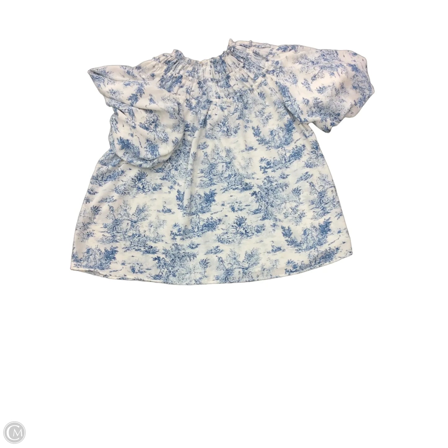 Blouse Short Sleeve By Entro In Blue & White, Size: L