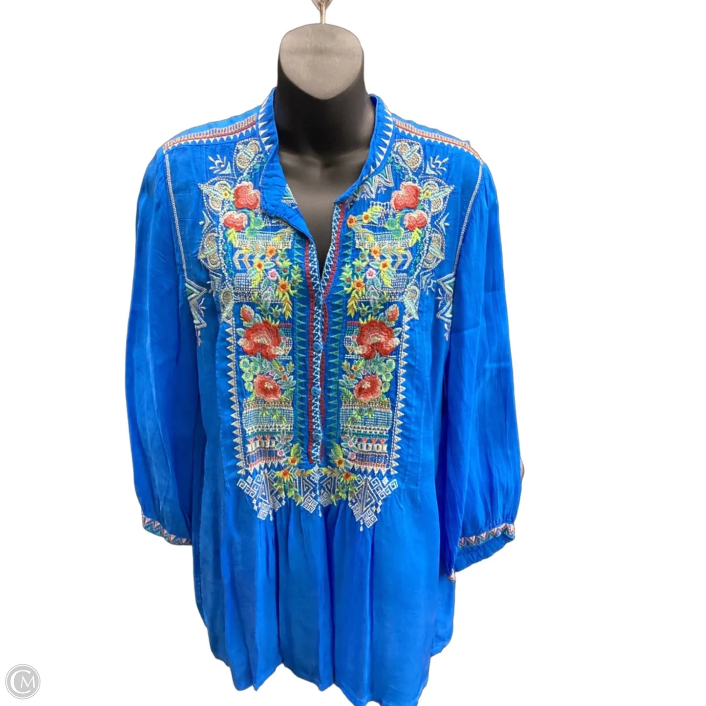 Blouse Long Sleeve By Johnny Was In Blue, Size: M