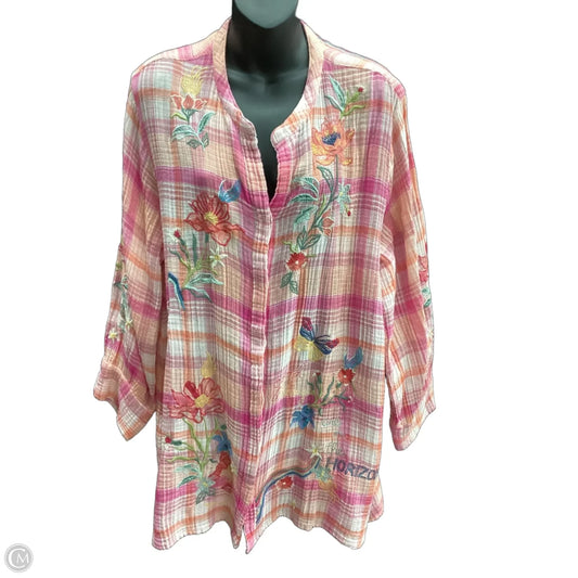 Tunic Long Sleeve By Johnny Was In Pink, Size: L