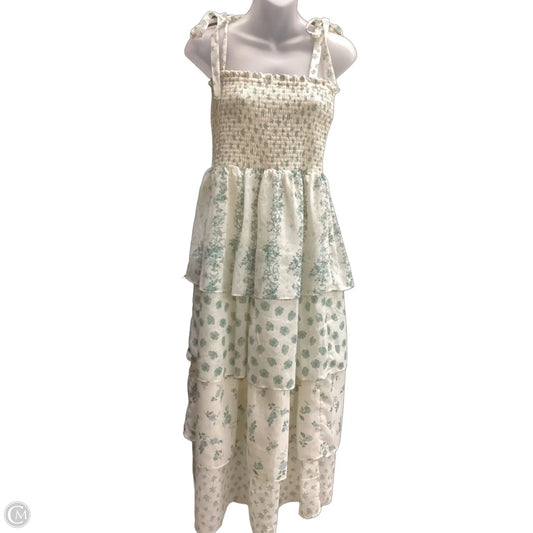 Dress Party Midi By Clothes Mentor In Green & White, Size: L