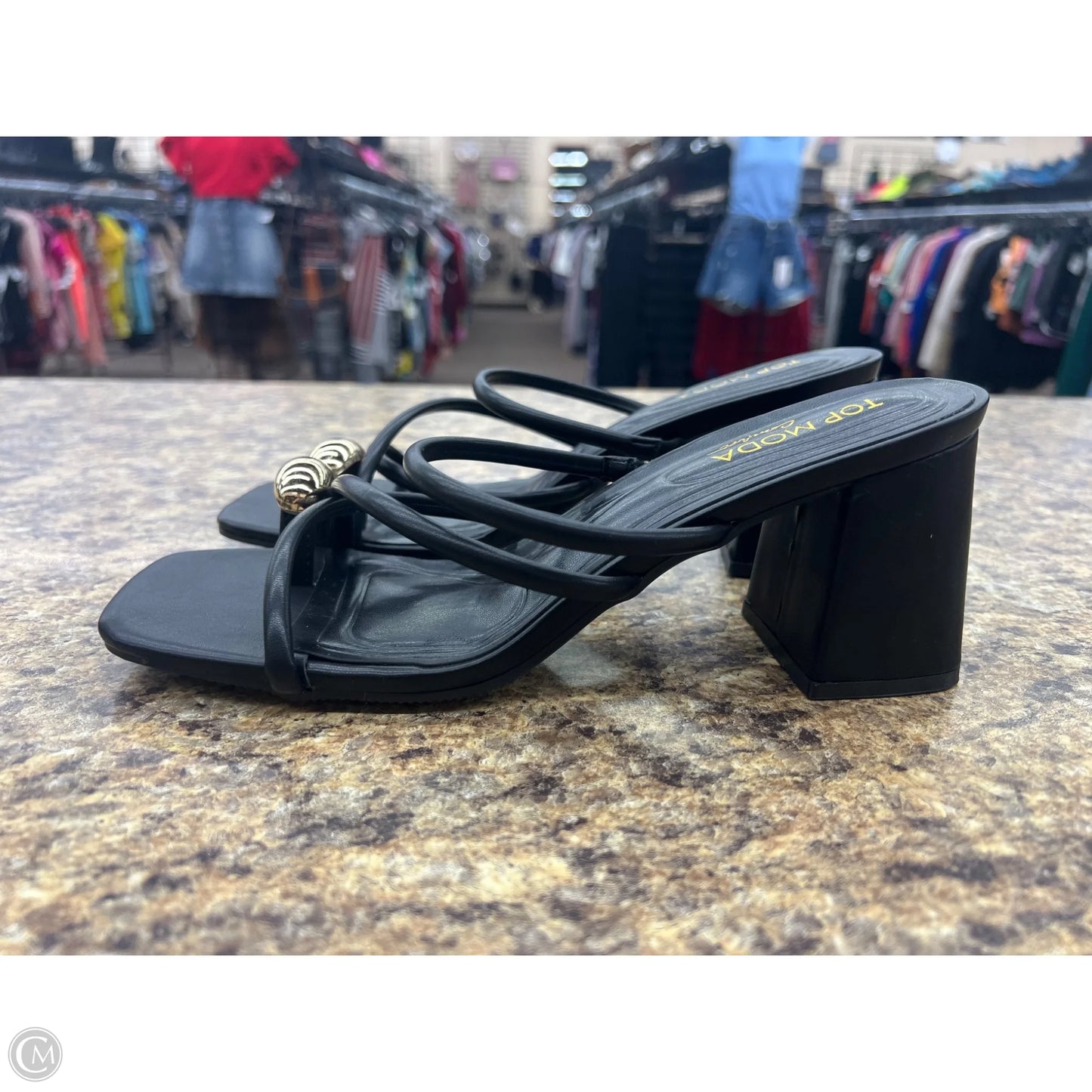 Sandals Heels Block By Top Moda In Black, Size: 8