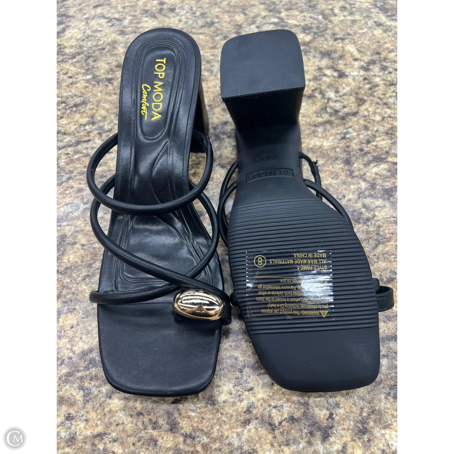 Sandals Heels Block By Top Moda In Black, Size: 8