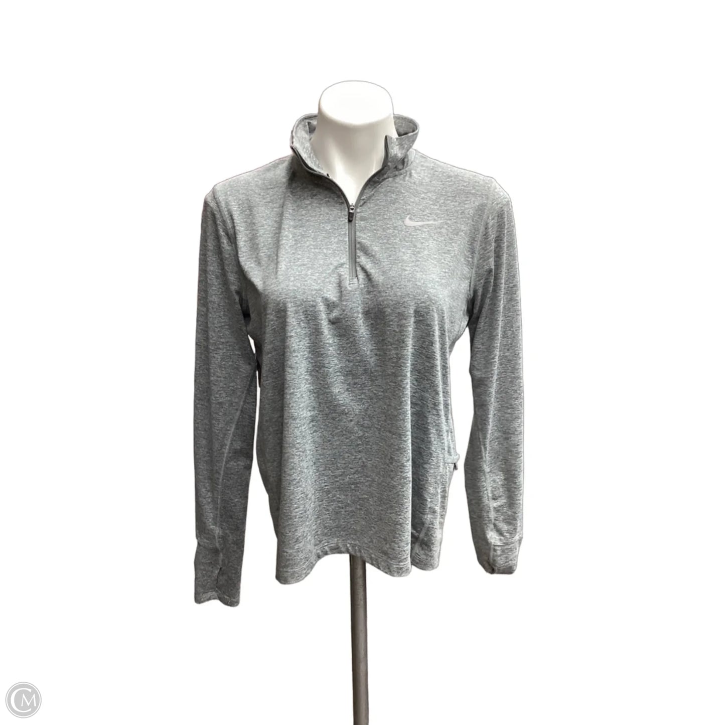 Athletic Top Long Sleeve Collar By Nike In Grey, Size: M