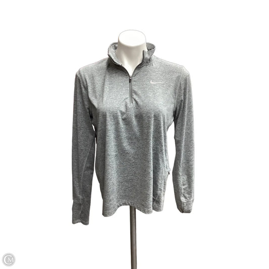 Athletic Top Long Sleeve Collar By Nike In Grey, Size: M