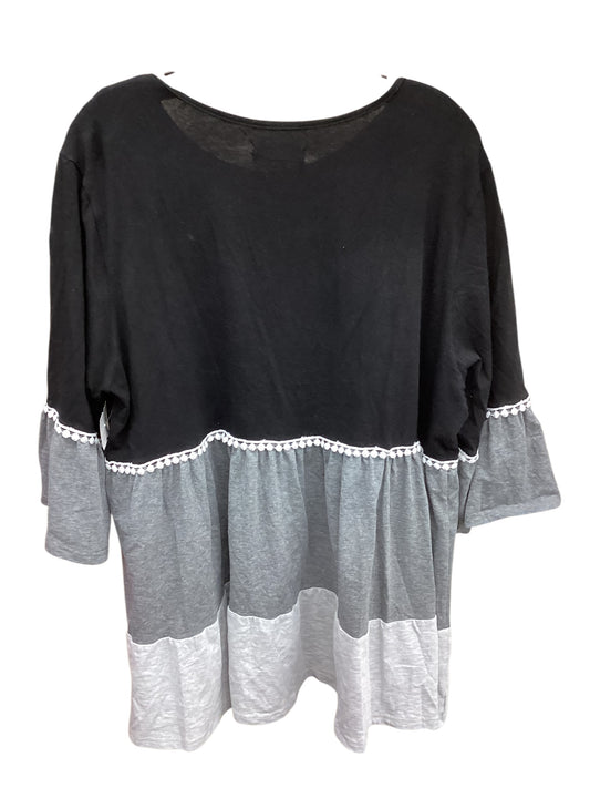 Top 3/4 Sleeve By Chicsoul In Black & Grey, Size:2X